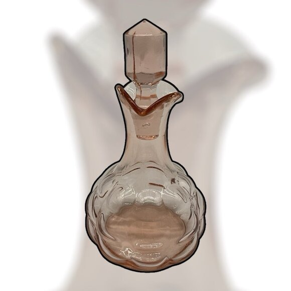 Pink Depression Glass 5" Bottle with Hexagon Shaped Stopper, MCM Collectible - Picture 5 of 13